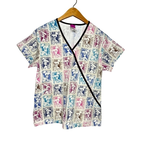 Disney Women’s Tinklebell Scrub Top Short Sleeved Size XS - Picture 1 of 4